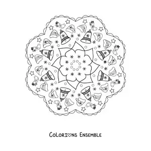 Coloriage d’un mandala de cloches de Noël pour enfants