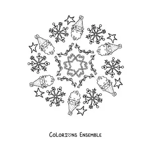 Coloriage d’un mandala de Noël avec le Père Noël pour enfants