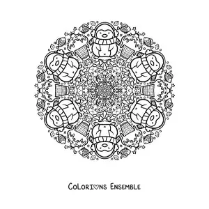 Coloriage d’un mandala de Noël avec des pingouins kawaii