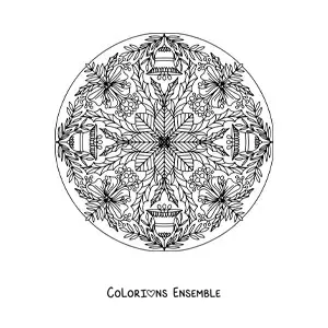 Coloriage d’un mandala de Noël avec des cloches et des fleurs
