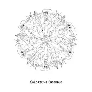 Coloriage d’un mandala d’Halloween avec des vampires