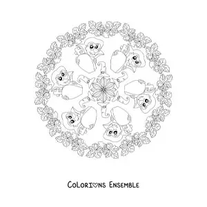 Coloriage d’un mandala d’Halloween avec un vampire et un cercueil