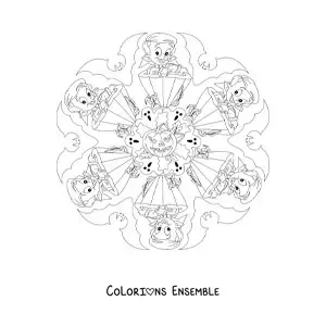 Coloriage d’un mandala d’Halloween avec un vampire et une citrouille
