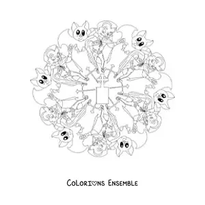 Coloriage d’un mandala d’Halloween avec un vampire et une chauve-souris