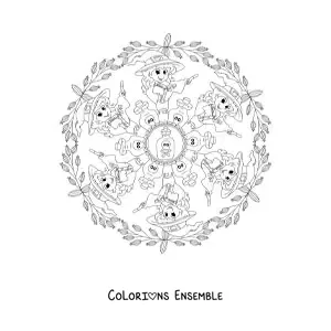 Coloriage d’un mandala d’Halloween avec une sorcière et des potions
