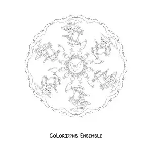 Coloriage d’un mandala d’Halloween avec une sorcière et des chauves-souris