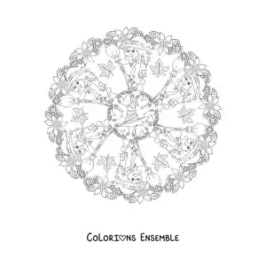 Coloriage d’un mandala d’Halloween avec une sorcière et un chapeau
