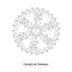 Coloriage d’un mandala d’Halloween avec une sorcière et un chat