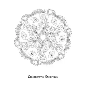 Coloriage d’un mandala d’Halloween avec une sorcière et une citrouille