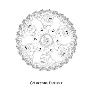 Coloriage d’un mandala d’Halloween avec une sorcière et des fantômes