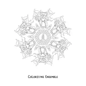Coloriage d’un mandala d’Halloween avec une fille déguisée