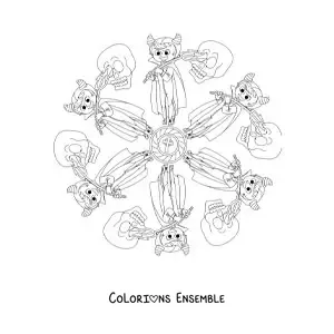 Coloriage d’un mandala d’Halloween avec un garçon déguisé