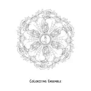 Coloriage d’un mandala d’Halloween avec un chat et des toiles d’araignée
