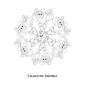 Coloriage d’un mandala d’Halloween avec un chat et des citrouilles