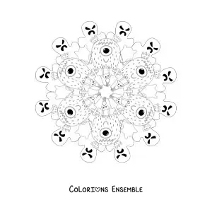 Coloriage d’un mandala d’Halloween avec des monstres et des fantômes