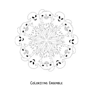 Coloriage d’un mandala d’Halloween avec des monstres et des fantômes