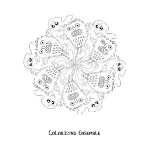 Coloriage d’un mandala d’Halloween avec des monstres et des fantômes