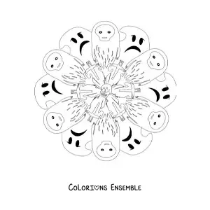 Coloriage d’un mandala d’Halloween avec des fantômes