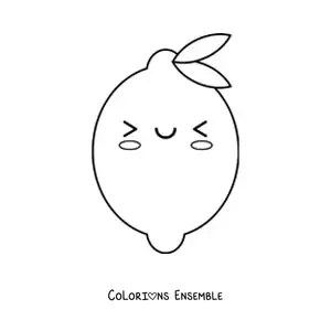 Image à colorier d’un citron kawaii rigolo souriant les yeux fermés