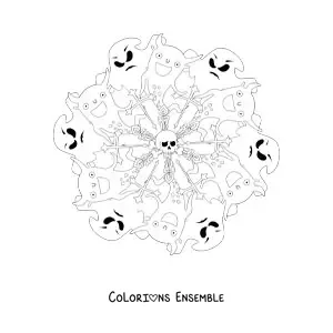 Coloriage d’un mandala d’Halloween avec des fantômes