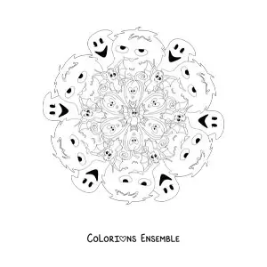 Coloriage d’un mandala d’Halloween avec des fantômes