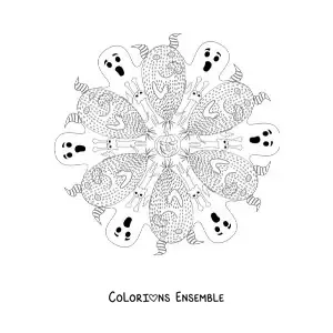 Coloriage d’un mandala d’Halloween avec des fantômes