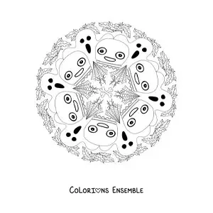 Coloriage d’un mandala d’Halloween avec des fantômes