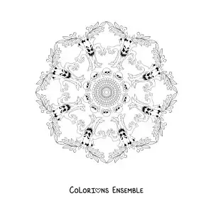 Coloriage d’un mandala d’Halloween avec un arbre hanté