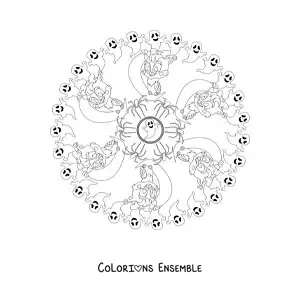 Coloriage d’un mandala d’Halloween avec un chat et des hiboux