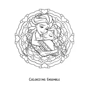 Coloriage d’un mandala des princesses Anna et Elsa de Disney