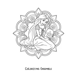 Coloriage d’un mandala de la princesse Raiponce de Disney