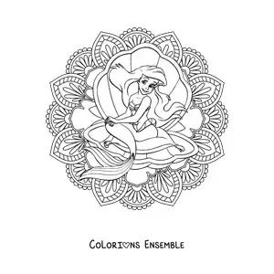 Image à colorier d'un mandala de la Petite Sirène de Disney