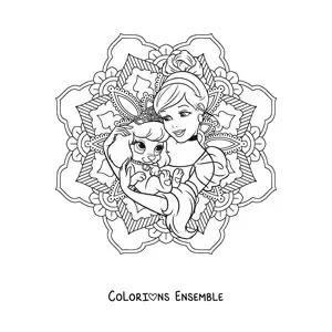 Image à colorier d'un mandala de la princesse Cendrillon de Disney