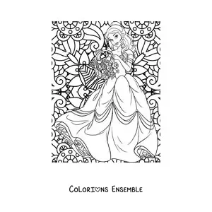 Image à colorier d'un mandala de la princesse Belle de Disney