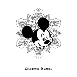 Image à colorier d'un mandala de Mickey Mouse