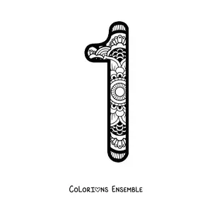 Image à colorier d'un mandala du chiffre 1