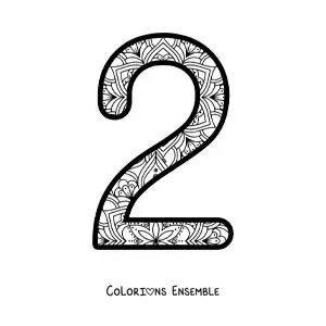 Image à colorier d'un mandala du chiffre 2