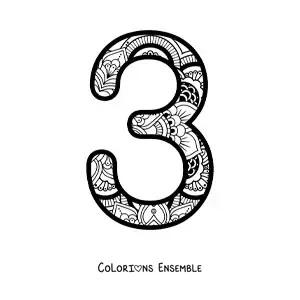 Image à colorier d'un mandala du chiffre 3