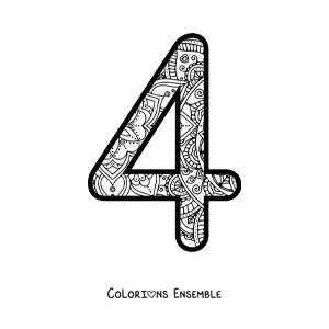 Image à colorier d'un mandala du chiffre 4