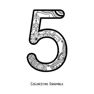 Image à colorier d'un mandala du chiffre 5