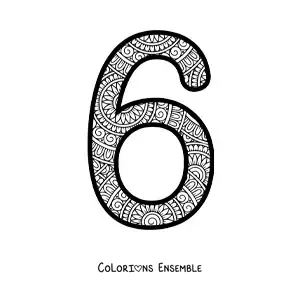 Image à colorier d'un mandala du chiffre 6