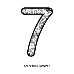 Image à colorier d'un mandala du chiffre 7