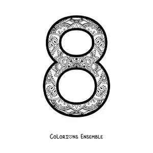 Image à colorier d'un mandala du chiffre 8