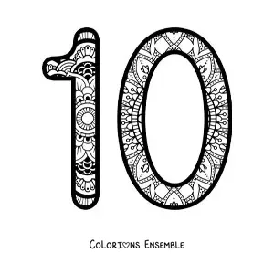 Image à colorier d'un mandala du nombre 10