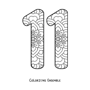 Image à colorier d'un mandala du nombre 11