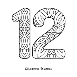 Image à colorier d'un mandala du nombre 12