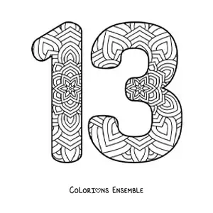 Image à colorier d'un mandala du nombre 13