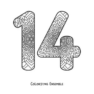 Image à colorier d'un mandala du nombre 14