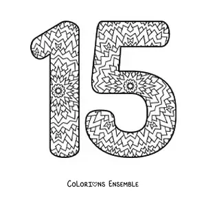 Image à colorier d'un mandala du nombre 15