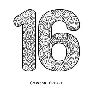 Image à colorier d'un mandala du nombre 16